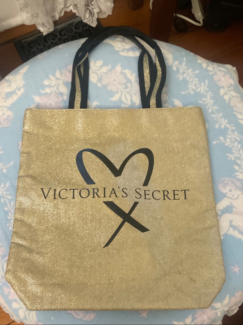 Victoria's Secret Gold Tote Bag with Black Logo